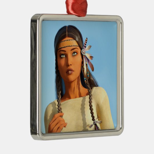 Mooie inheemse Amerikaanse vrouw inheemse outfit Metalen Ornament (Rechts)