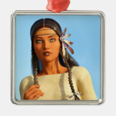 Mooie inheemse Amerikaanse vrouw inheemse outfit Metalen Ornament (Voorkant)