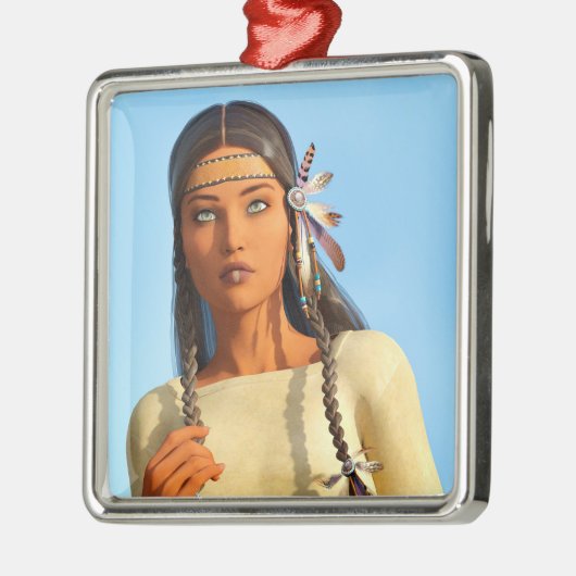 Mooie inheemse Amerikaanse vrouw inheemse outfit Metalen Ornament (Links)