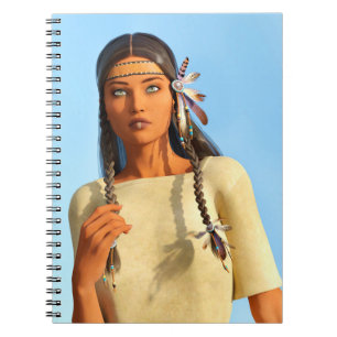 Mooie Inheemse Amerikaanse Vrouw Inheemse Outfit Notitieboek