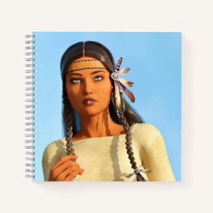 Mooie inheemse Amerikaanse vrouw inheemse outfit Notitieboek