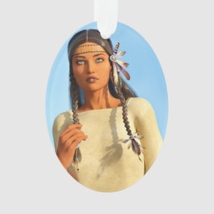 Mooie Inheemse Amerikaanse Vrouw Inheemse Outfit Ornament