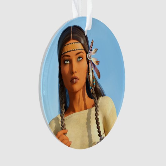 Mooie inheemse Amerikaanse vrouw inheemse outfit Ornament (voorkant)