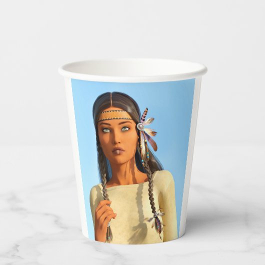 Mooie inheemse Amerikaanse vrouw inheemse outfit Papieren Bekers (Achterkant)