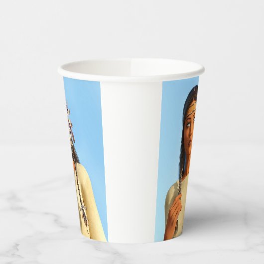 Mooie inheemse Amerikaanse vrouw inheemse outfit Papieren Bekers (Links)