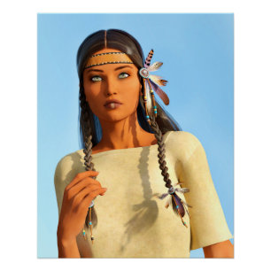 Mooie Inheemse Amerikaanse Vrouw Inheemse Outfit Perfect Poster