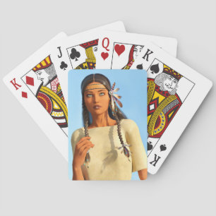 Mooie Inheemse Amerikaanse Vrouw Inheemse Outfit Pokerkaarten