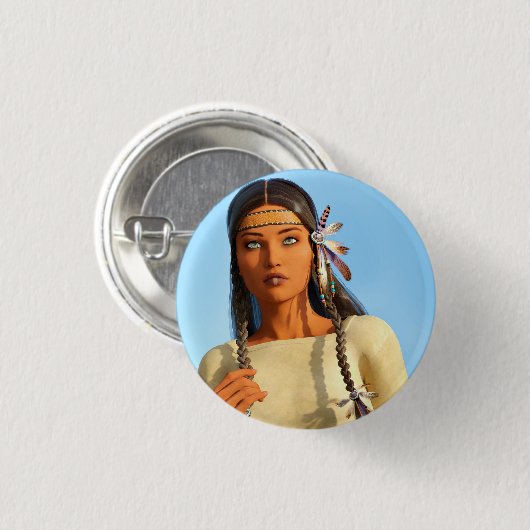 Mooie inheemse Amerikaanse vrouw inheemse outfit Ronde Button 3,2 Cm (Voorkant /achterkant)