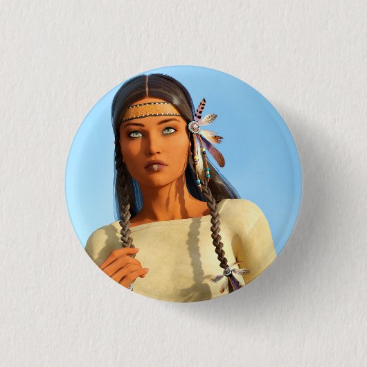 Mooie inheemse Amerikaanse vrouw inheemse outfit Ronde Button 3,2 Cm (Voorkant)