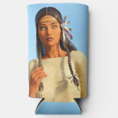 Mooie inheemse Amerikaanse vrouw inheemse outfit Seltzer Blikjeskoeler (Voorkant)