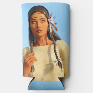 Mooie Inheemse Amerikaanse Vrouw Inheemse Outfit Seltzer Blikjeskoeler