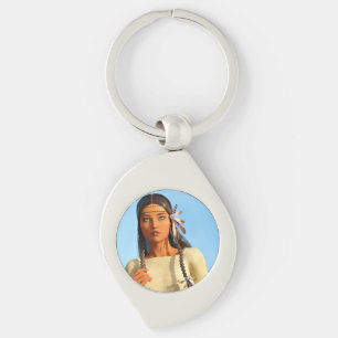 Mooie Inheemse Amerikaanse Vrouw Inheemse Outfit Sleutelhanger