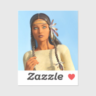 Mooie inheemse Amerikaanse vrouw inheemse outfit Sticker