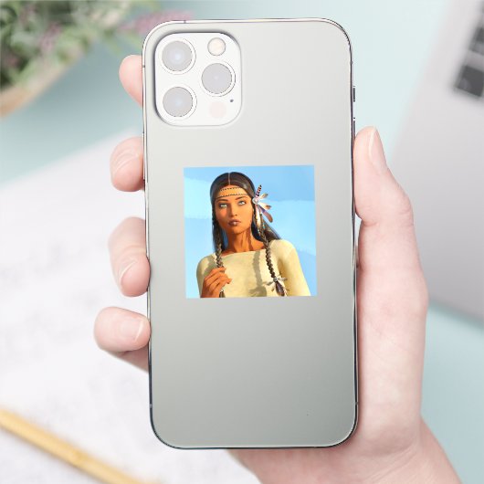 Mooie inheemse Amerikaanse vrouw inheemse outfit Sticker (Telefoon)