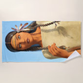 Mooie inheemse Amerikaanse vrouw inheemse outfit Strandlaken (Voorkant)