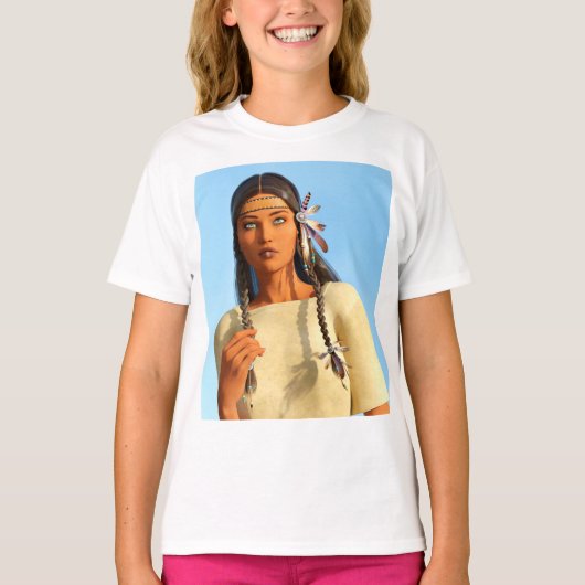 Mooie inheemse Amerikaanse vrouw inheemse outfit T-shirt (Voorkant)