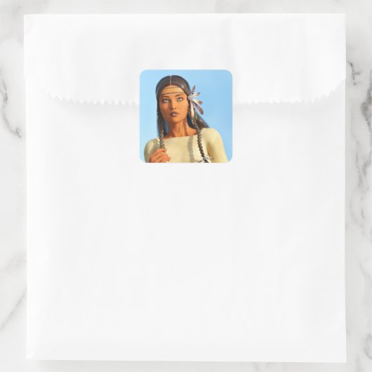 Mooie inheemse Amerikaanse vrouw inheemse outfit Vierkante Sticker (Tas)