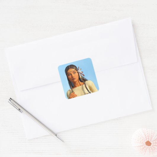 Mooie inheemse Amerikaanse vrouw inheemse outfit Vierkante Sticker (Envelop)