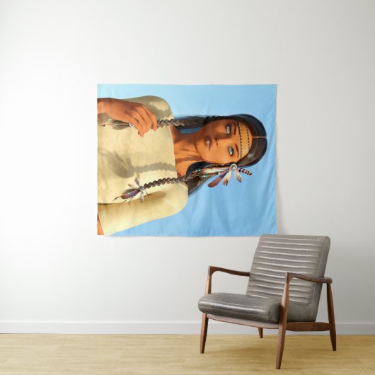 Mooie inheemse Amerikaanse vrouw inheemse outfit Wandkleed (In Situ (horizontaal))