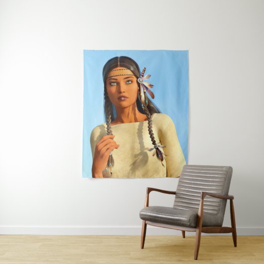 Mooie inheemse Amerikaanse vrouw inheemse outfit Wandkleed (In situ)