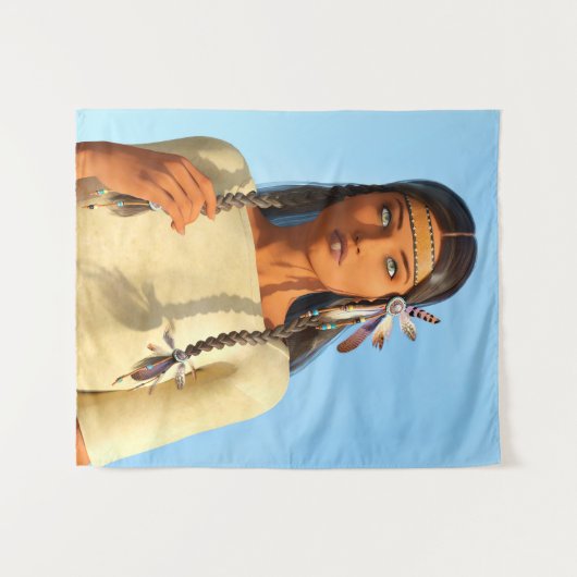 Mooie inheemse Amerikaanse vrouw inheemse outfit Wandkleed (Voorkant (horizontaal))