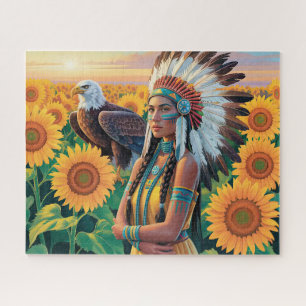 Mooie inheemse Amerikaanse vrouw met adelaar Legpuzzel