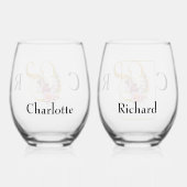 MOOIE INITIALEN EN GOUDEN AMPERSAND BRUILOFT WIJNGLAS ZONDER VOET (Achterkant)