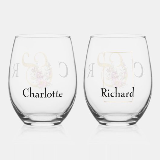 MOOIE INITIALEN EN GOUDEN AMPERSAND BRUILOFT WIJNGLAS ZONDER VOET (Achterkant)