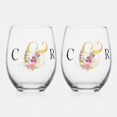 MOOIE INITIALEN EN GOUDEN AMPERSAND BRUILOFT WIJNGLAS ZONDER VOET (Voorkant)