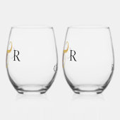 MOOIE INITIALEN EN GOUDEN AMPERSAND BRUILOFT WIJNGLAS ZONDER VOET (Links)