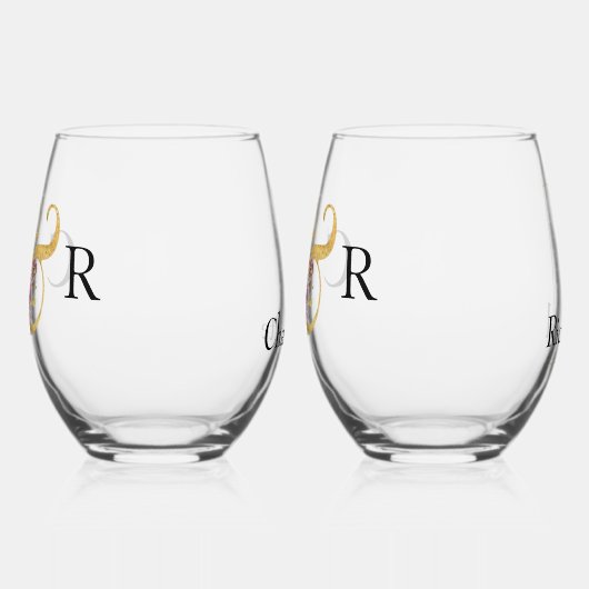 MOOIE INITIALEN EN GOUDEN AMPERSAND BRUILOFT WIJNGLAS ZONDER VOET (Links)