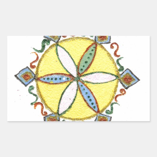 Mooie Inspirerend Star Floral Vector Patroon Rechthoekige Sticker (Voorkant)