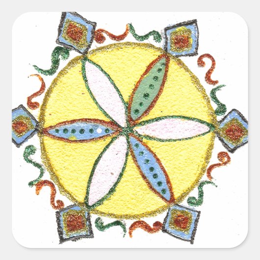 Mooie Inspirerend Star Floral Vector Patroon Vierkante Sticker (Voorkant)