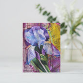 Mooie Iris bloem mixed media collage briefkaart (Staand voorkant)
