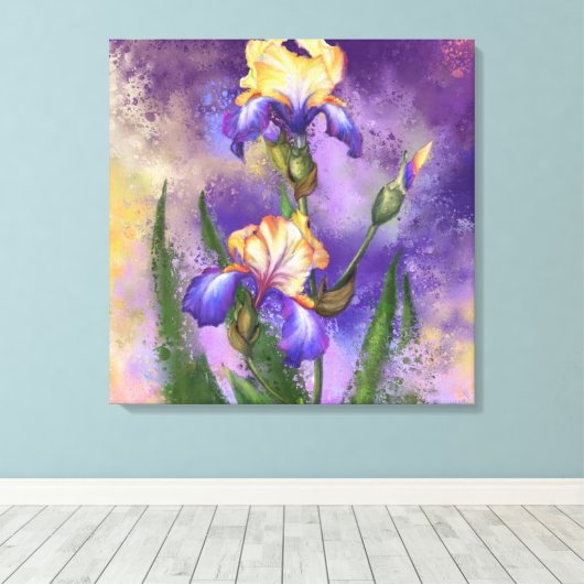 Mooie Iris-ventilator - Migned Painting Art Canvas Afdruk (Insitu (Houten vloer))