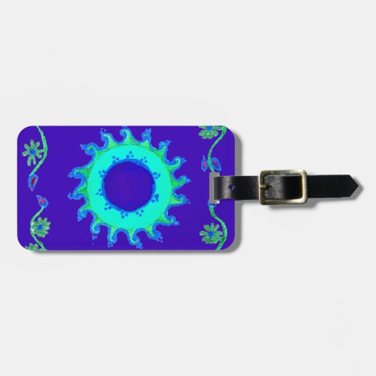 Mooie iriserende blauwe bloemenkunst olieverfschil bagagelabel (Voorkant horizontaal)