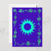 Mooie iriserende blauwe bloemenkunst olieverfschil briefkaart (Voorkant / Achterkant)