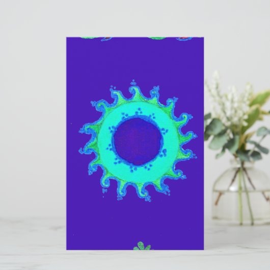 Mooie iriserende blauwe bloemenkunst olieverfschil briefpapier (Staand voorkant)