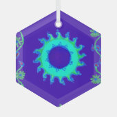 Mooie iriserende blauwe bloemenkunst olieverfschil glas ornament (Voorkant)