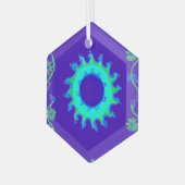 Mooie iriserende blauwe bloemenkunst olieverfschil glas ornament (Voorkant links)