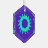 Mooie iriserende blauwe bloemenkunst olieverfschil glas ornament (Voorkant Rechts)