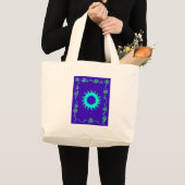 Mooie iriserende blauwe bloemenkunst olieverfschil grote tote bag (Voorkant (product))