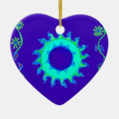 Mooie iriserende blauwe bloemenkunst olieverfschil keramisch ornament (Voorkant)