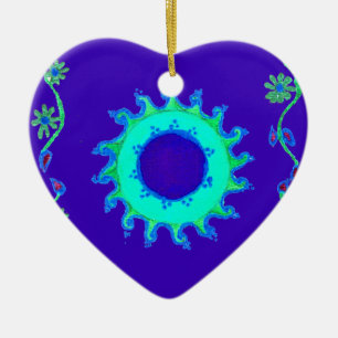 Mooie iriserende blauwe bloemenkunst olieverfschil keramisch ornament