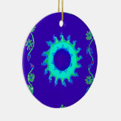 Mooie iriserende blauwe bloemenkunst olieverfschil keramisch ornament (Rechts)