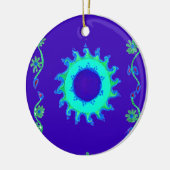 Mooie iriserende blauwe bloemenkunst olieverfschil keramisch ornament (Links)