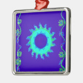 Mooie iriserende blauwe bloemenkunst olieverfschil metalen ornament (Links)