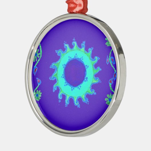 Mooie iriserende blauwe bloemenkunst olieverfschil metalen ornament (Links)