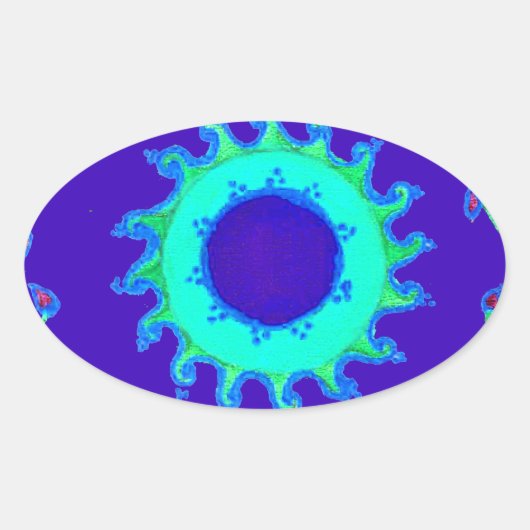 Mooie iriserende blauwe bloemenkunst olieverfschil ovale sticker (Voorkant)