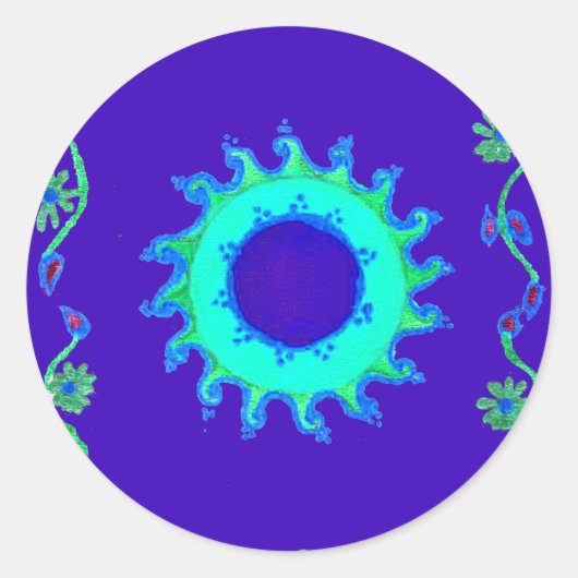 Mooie iriserende blauwe bloemenkunst olieverfschil ronde sticker (Voorkant)